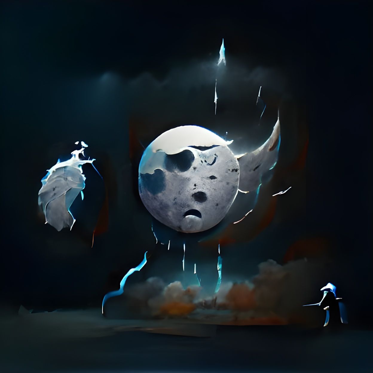 The Moon Breaking Apart in Space