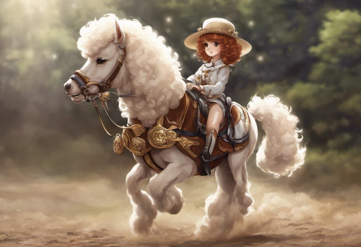 Toy Poodle Rides Horse in Anime Style