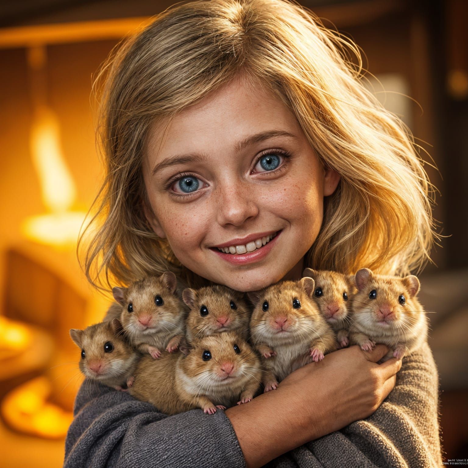 Golden Haired Girl Surrounded by Whimsical Russian Dwarf Ham...