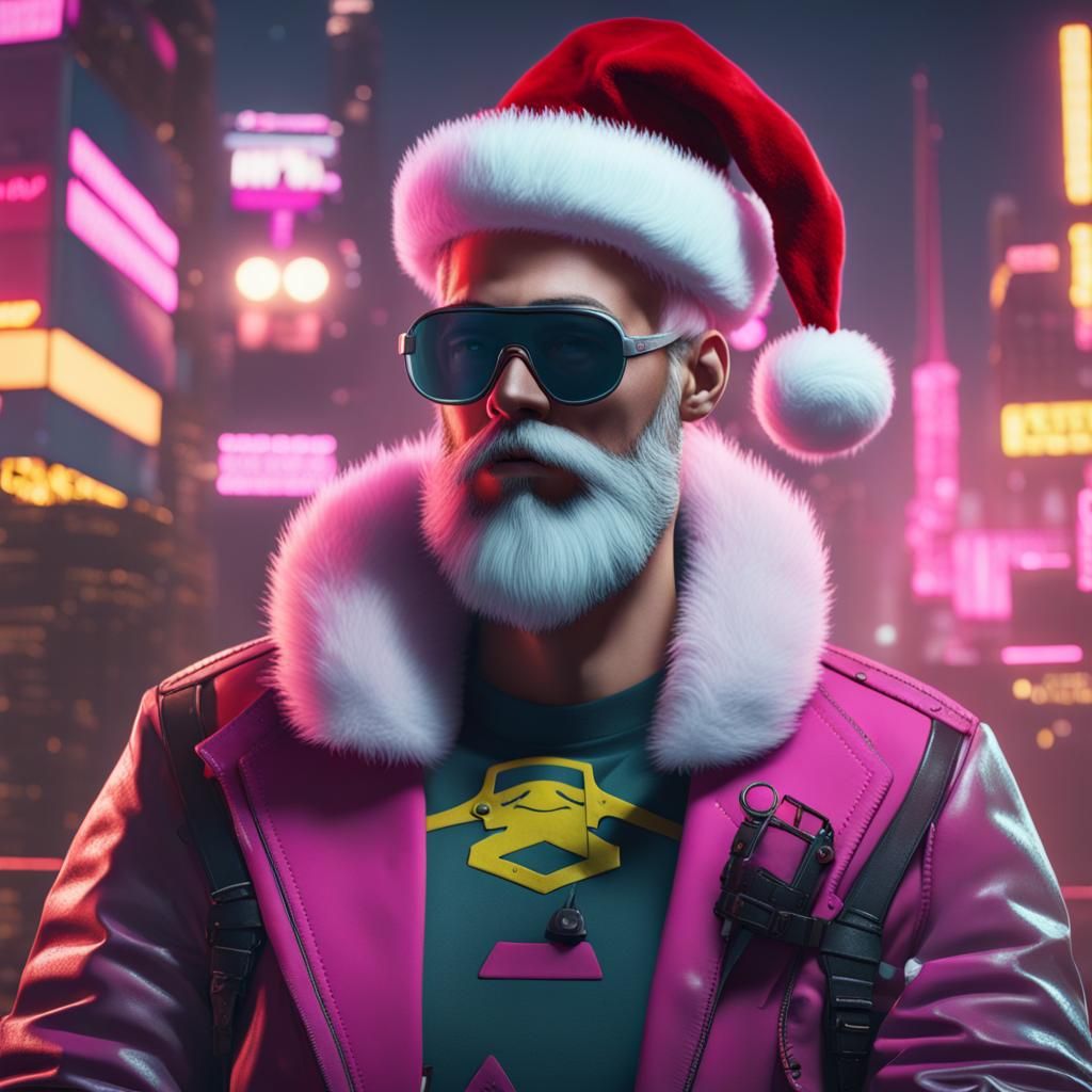 Cyberpunk Santa Cloud in Futuristic Cityscape