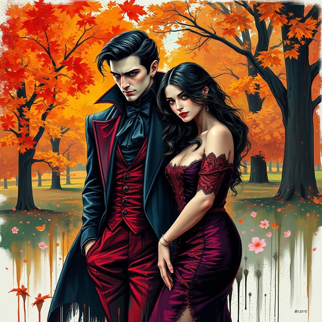 Vampire Couple in Autumn Park Graffiti Art