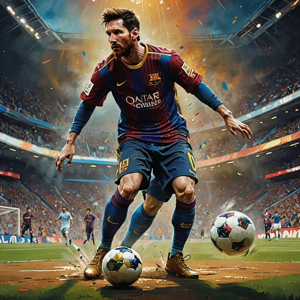 Messi in Mystical Arena, Frank Frazetta Style