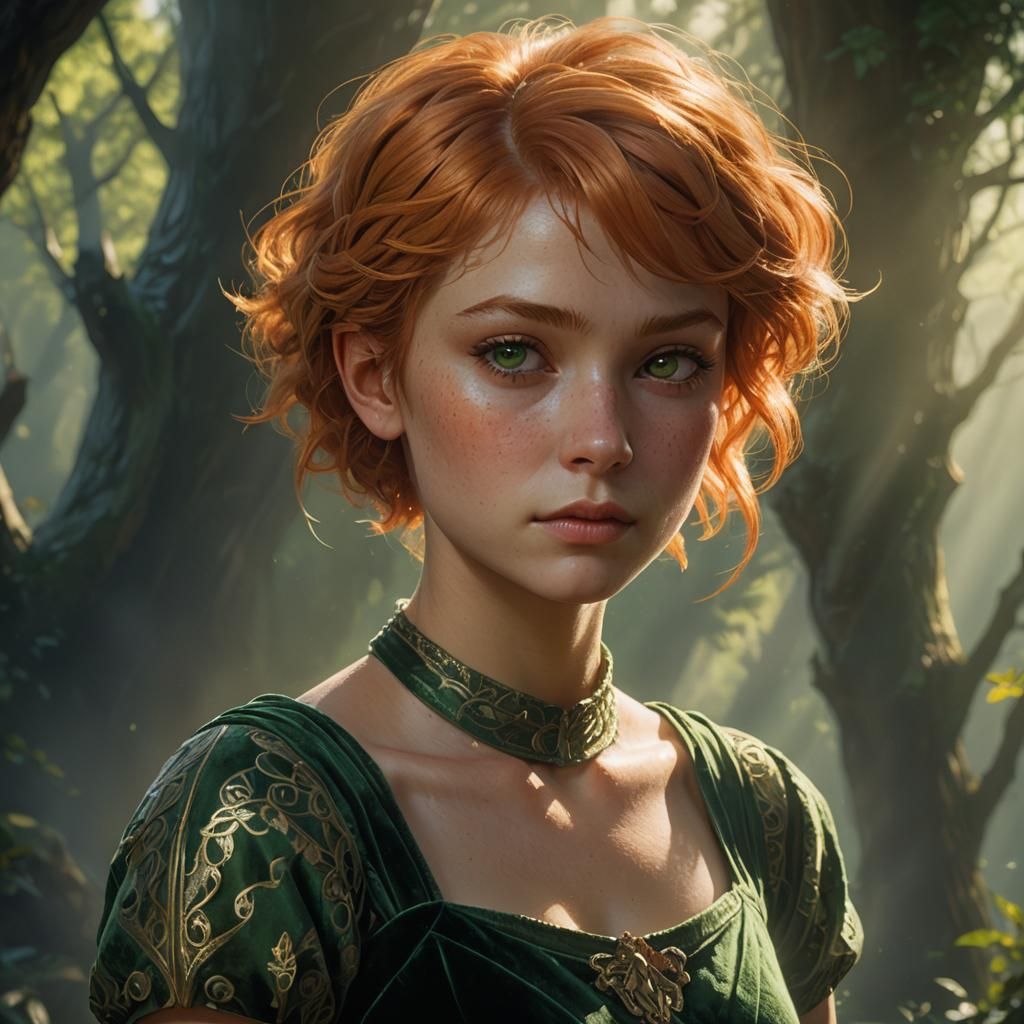 Fantasy Portrait of a Shy Girl in Green Dress