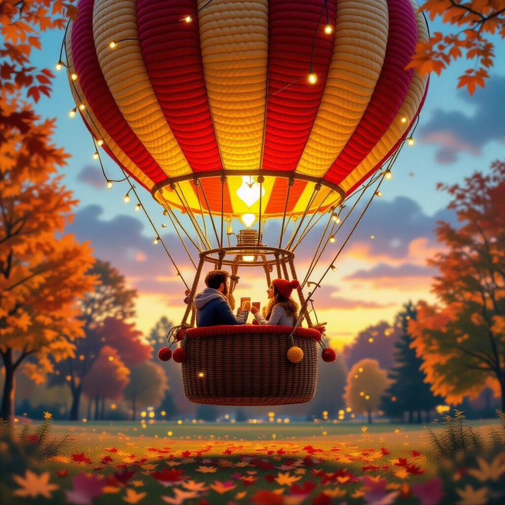 Crochet Duck Balloon Descends in Autumn Park