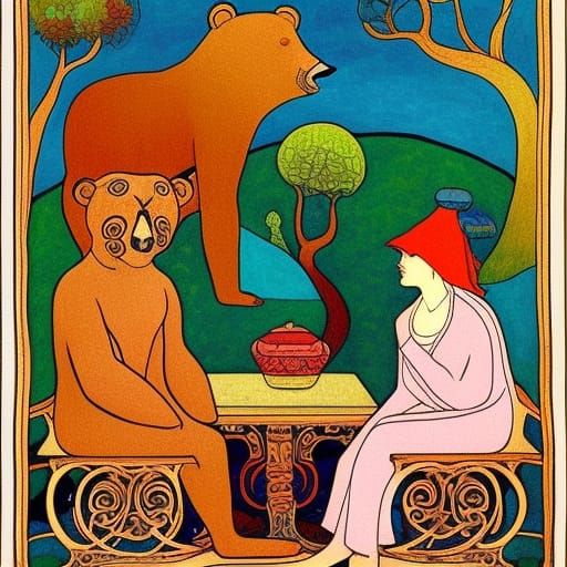 Friendly Chat with Bears in Neorealism Style