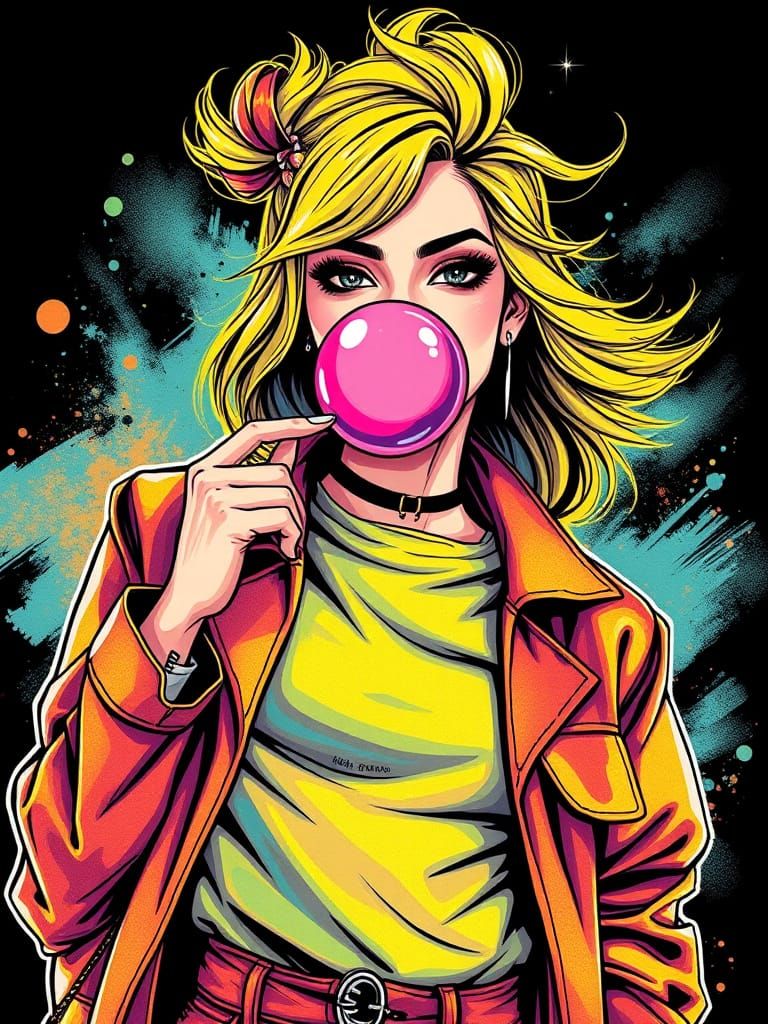 Vibrant Fashion Girl in Graphic Drawing Style