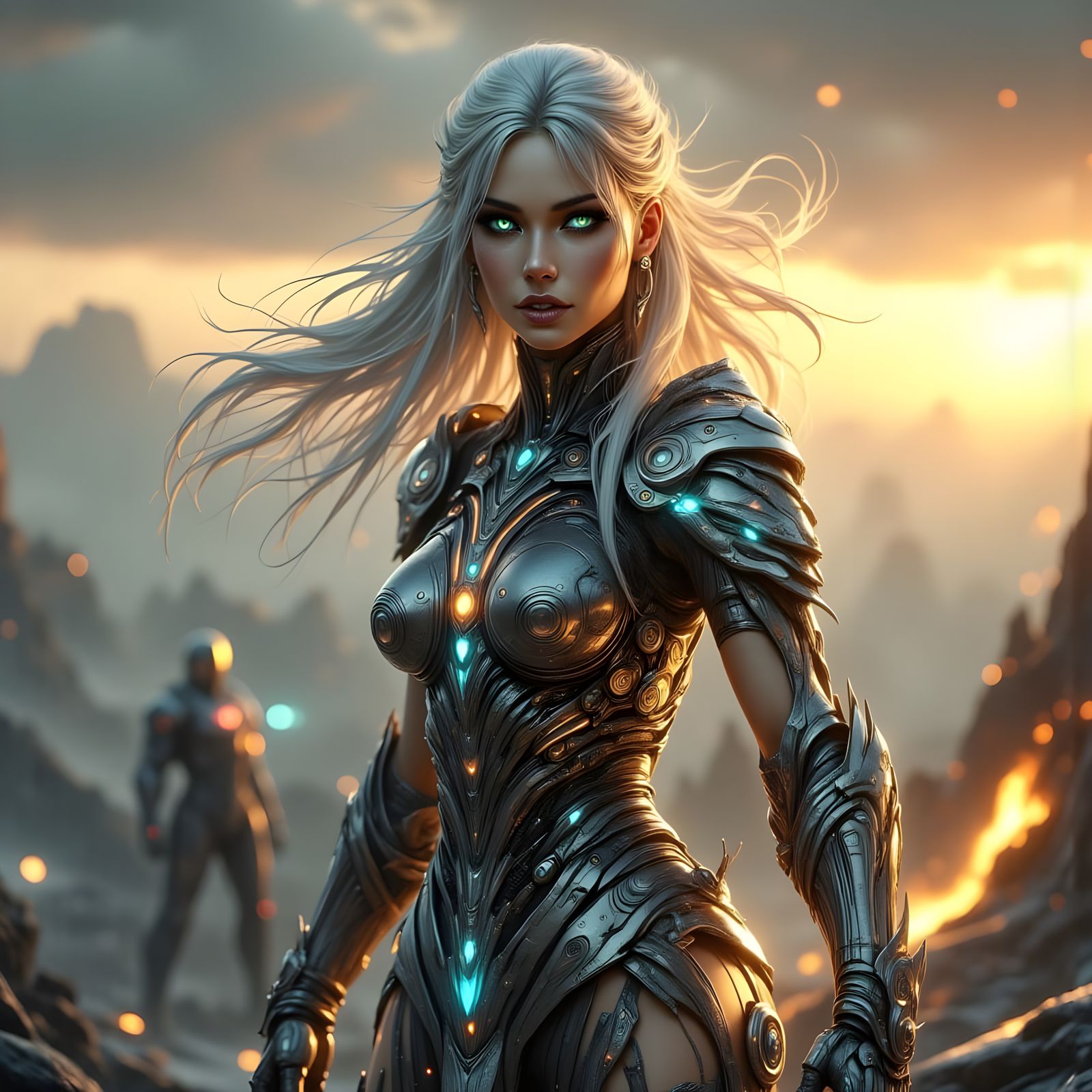 Cyber Guard of Ancient Lore Triumphs Over Defeated Demons