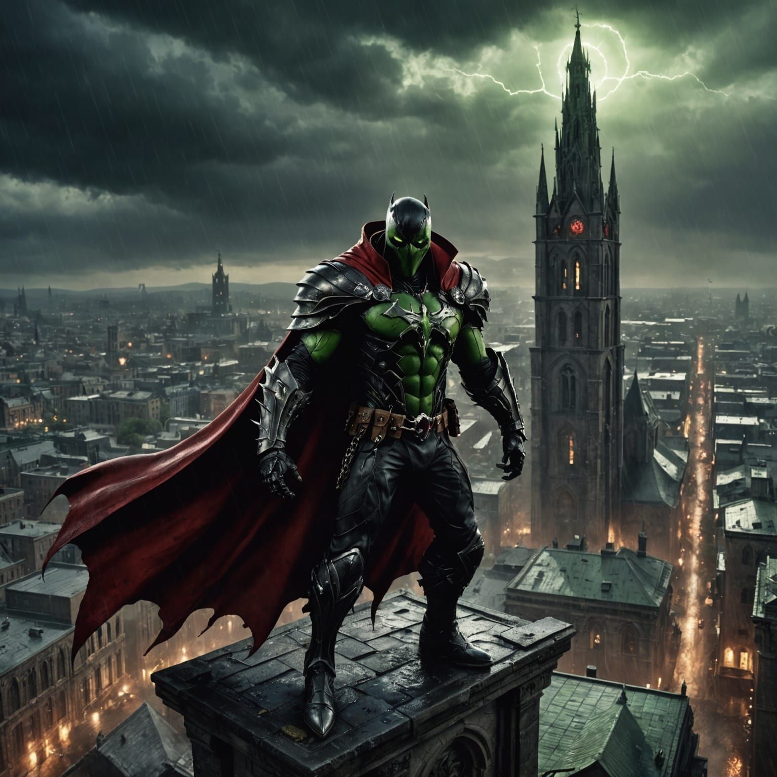 Spawn stands atop a crumbling church tower