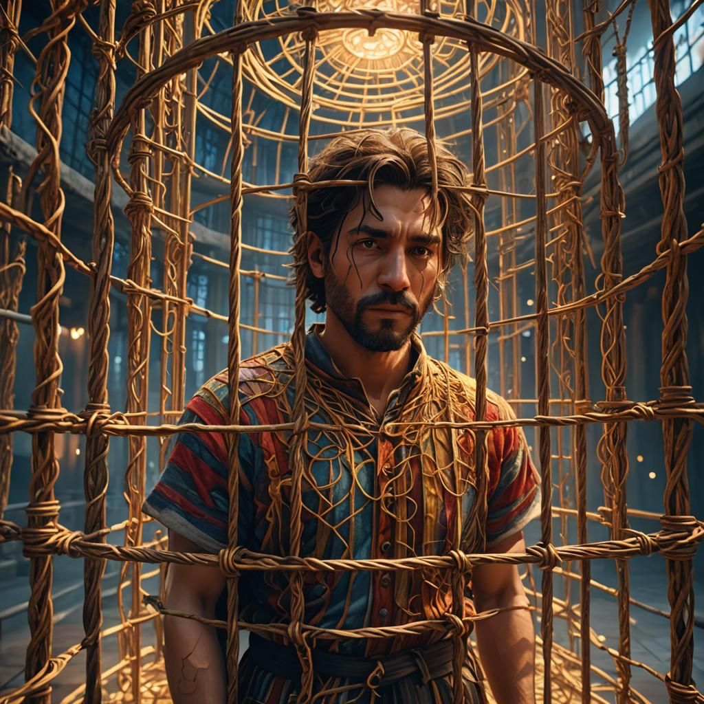 String Prisoner Behind String Prison Bars