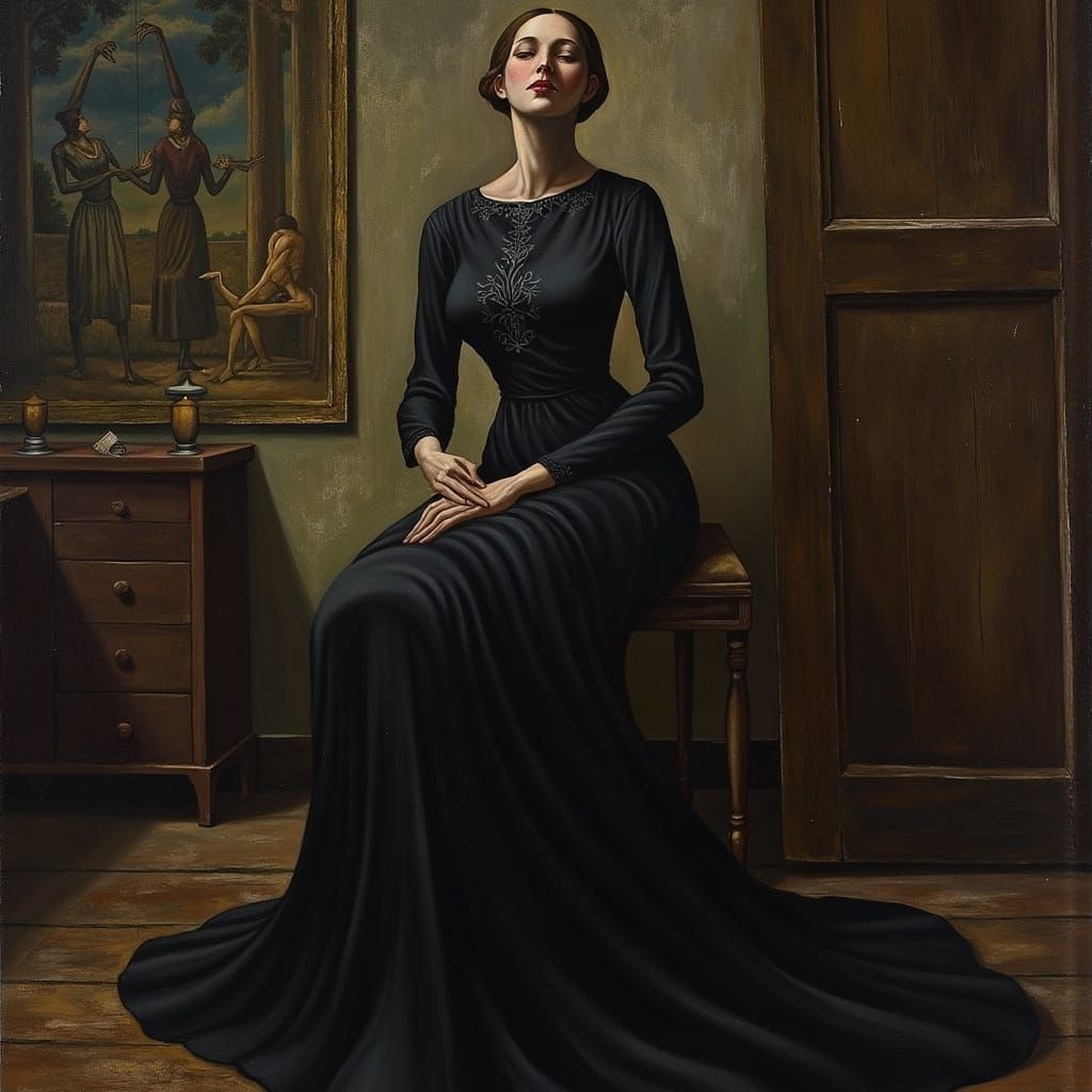 A Mysterious Woman in a Haunting, Baroque-Inspired Scene