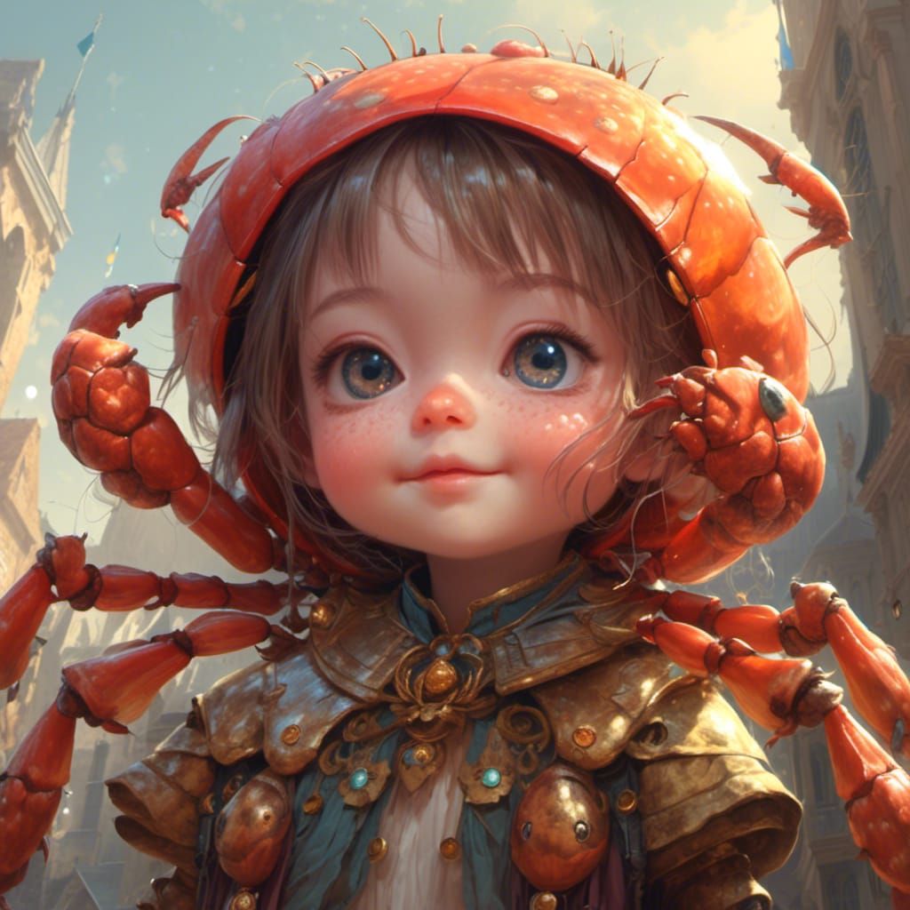 Adorable Chibi Crab Portrait with Fluffy Fur