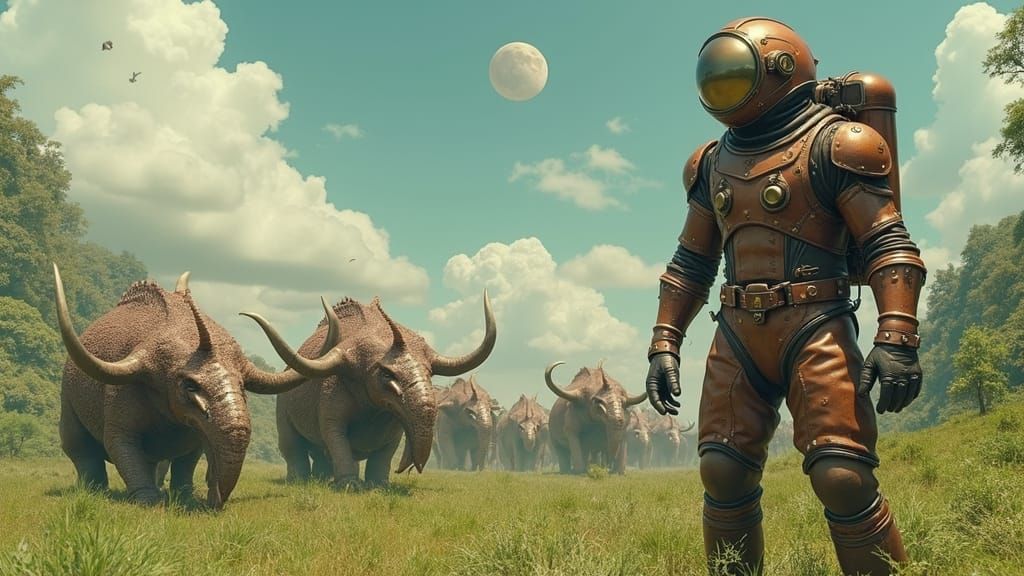 Steampunk Astronaut and Alien Herd