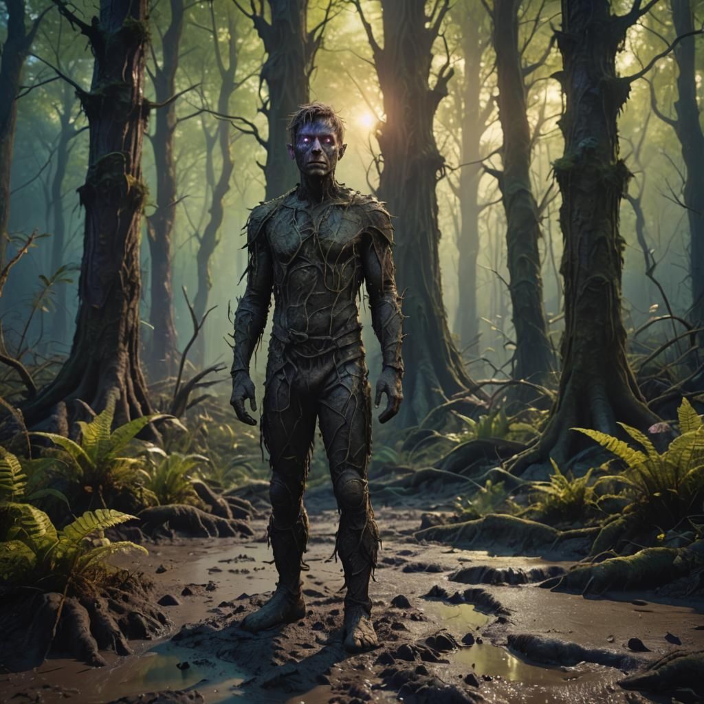 Mud Man in Glowing Forest: Surreal Matte Painting