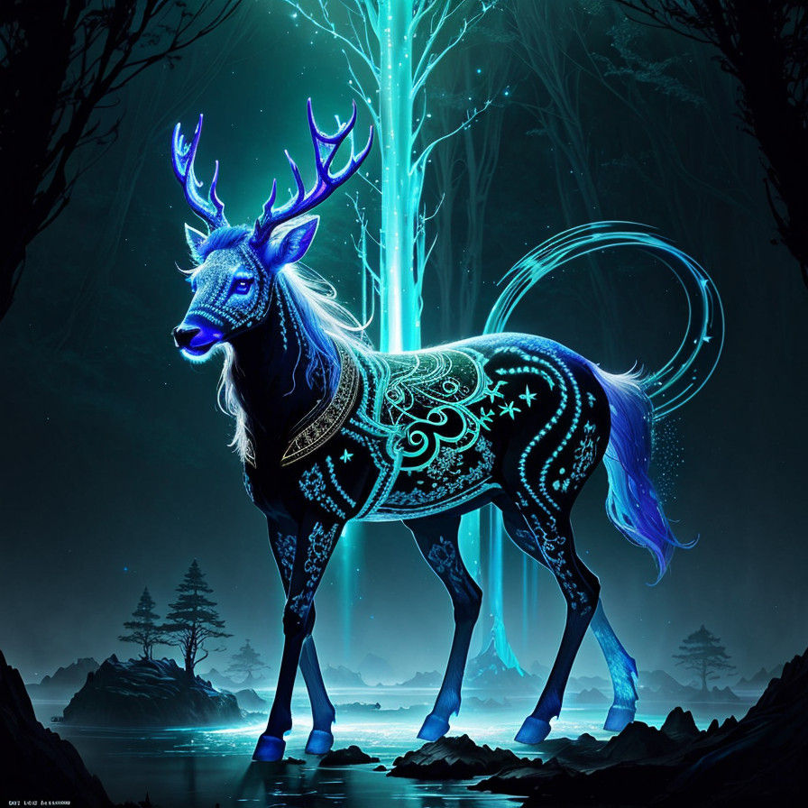 Glowing Celestial Deer in a Magical Forest