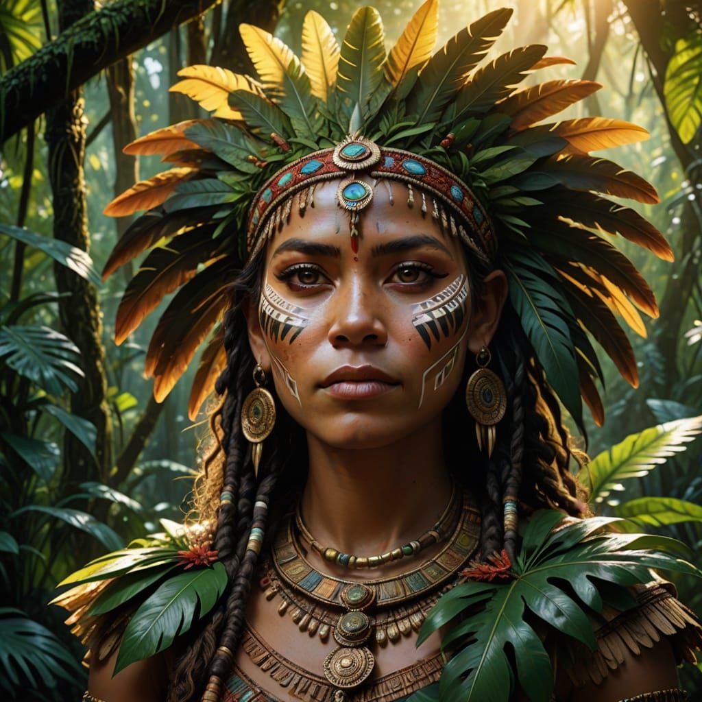 Surreal Tribal Princess in Lush Rainforest, Hyper-Realistic ...