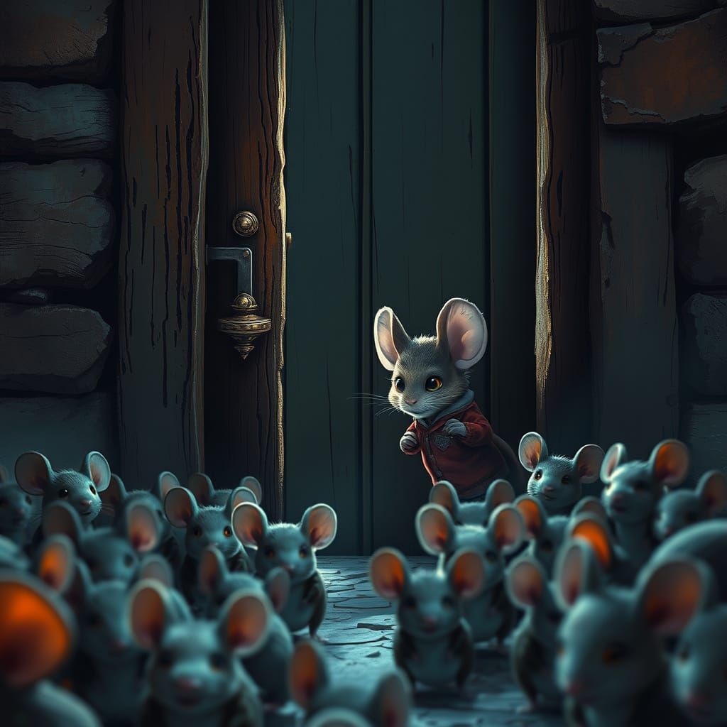 Mouse Child Peeking at School: Detailed Matte Painting