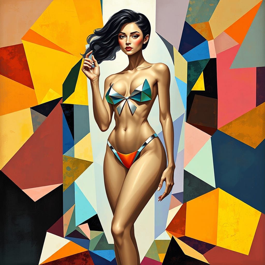 Goddess Emerging from Portal in Cubist Style