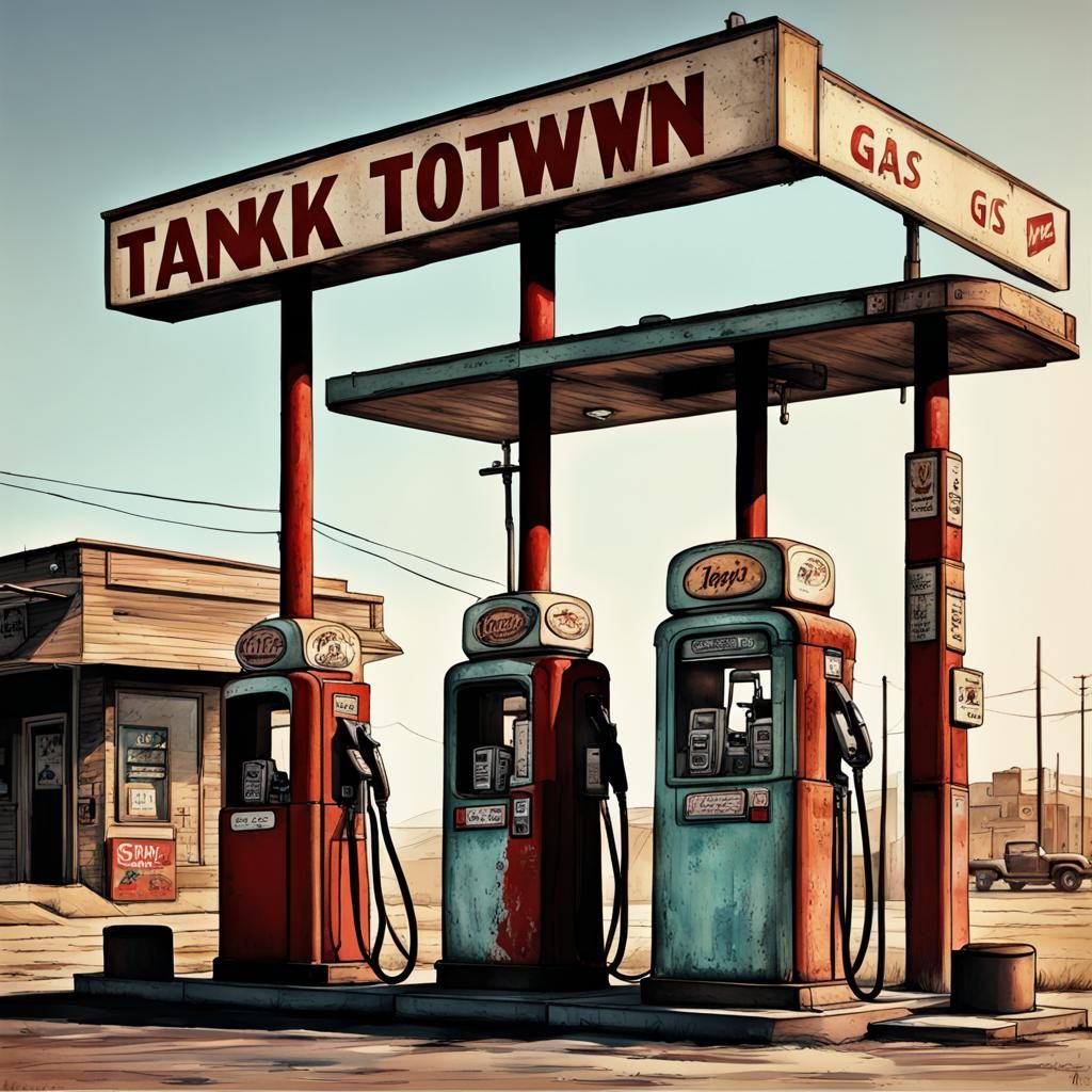 Vintage Gas Station with Old-Fashioned Pumps