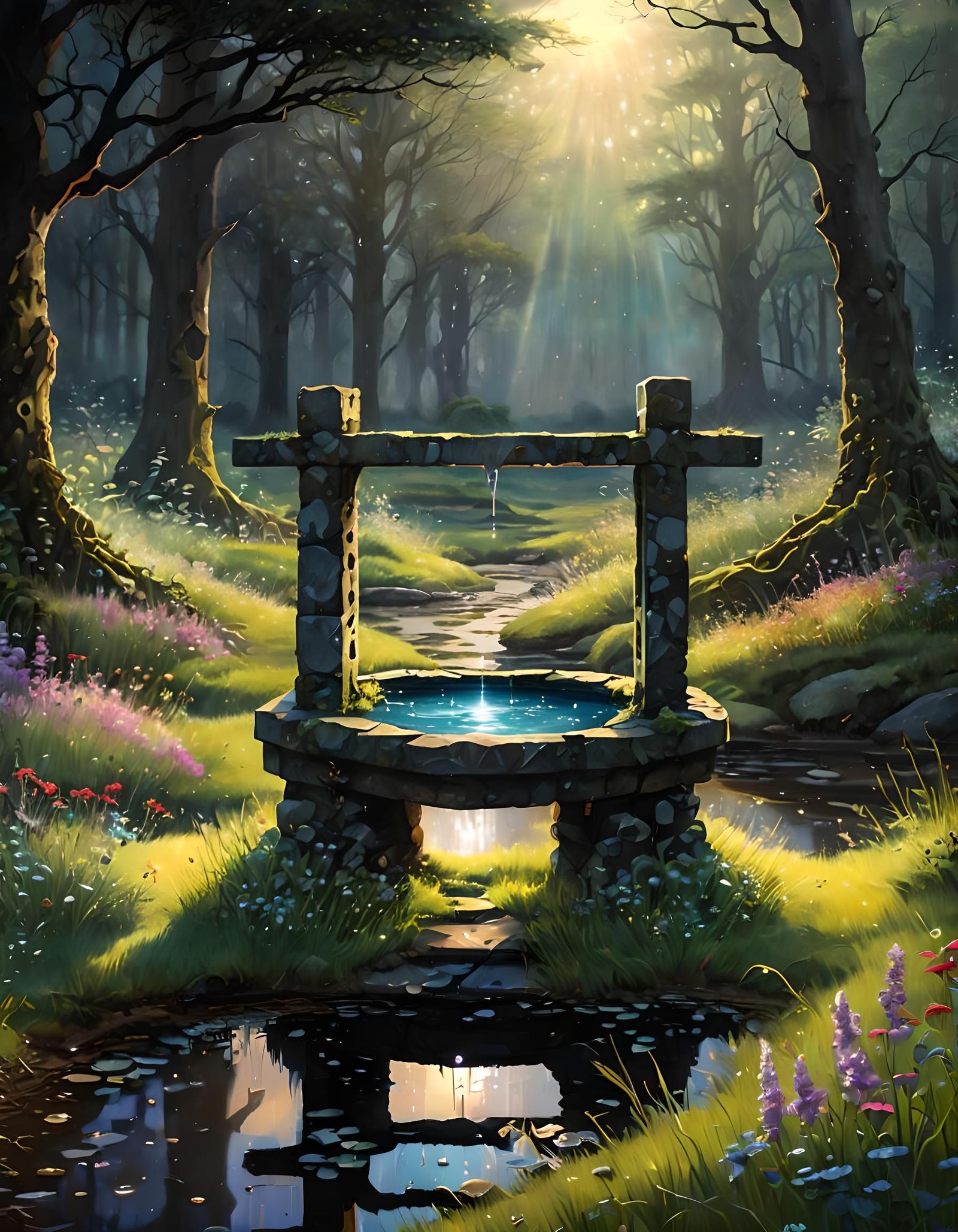 Ancient Well in Moody Oil Painting