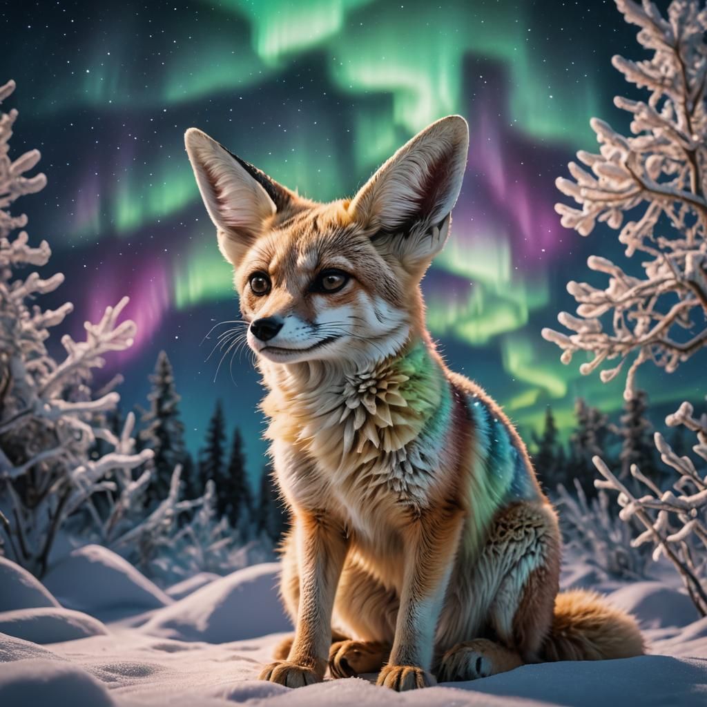 Fennec Fox Made of Northern Lights