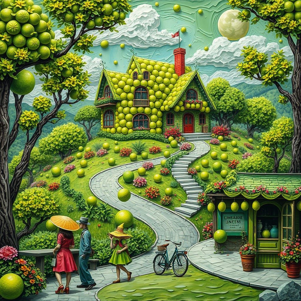 Vibrant Lime World Scene in Impasto Style
