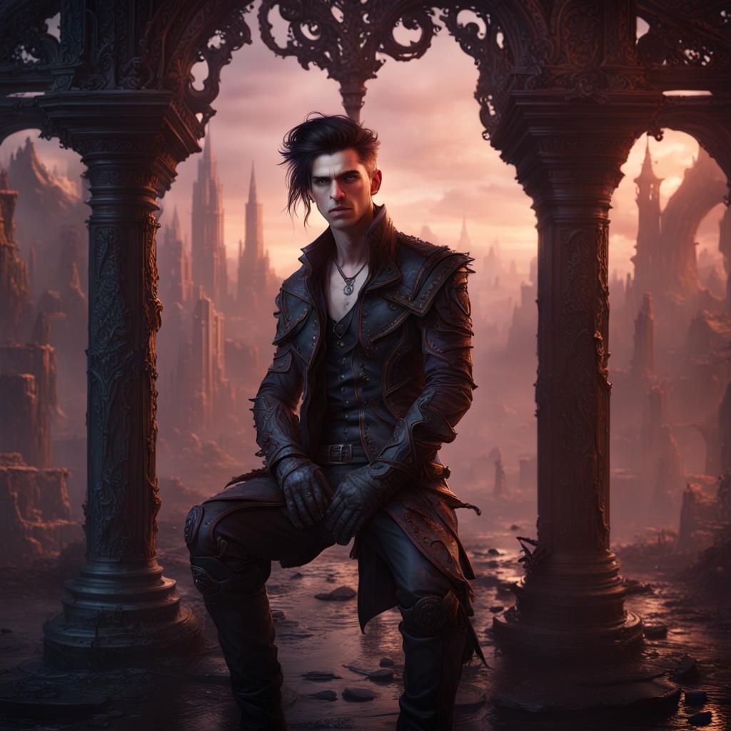 Hot Goth Guy in Detailed Fantasy Matte Painting