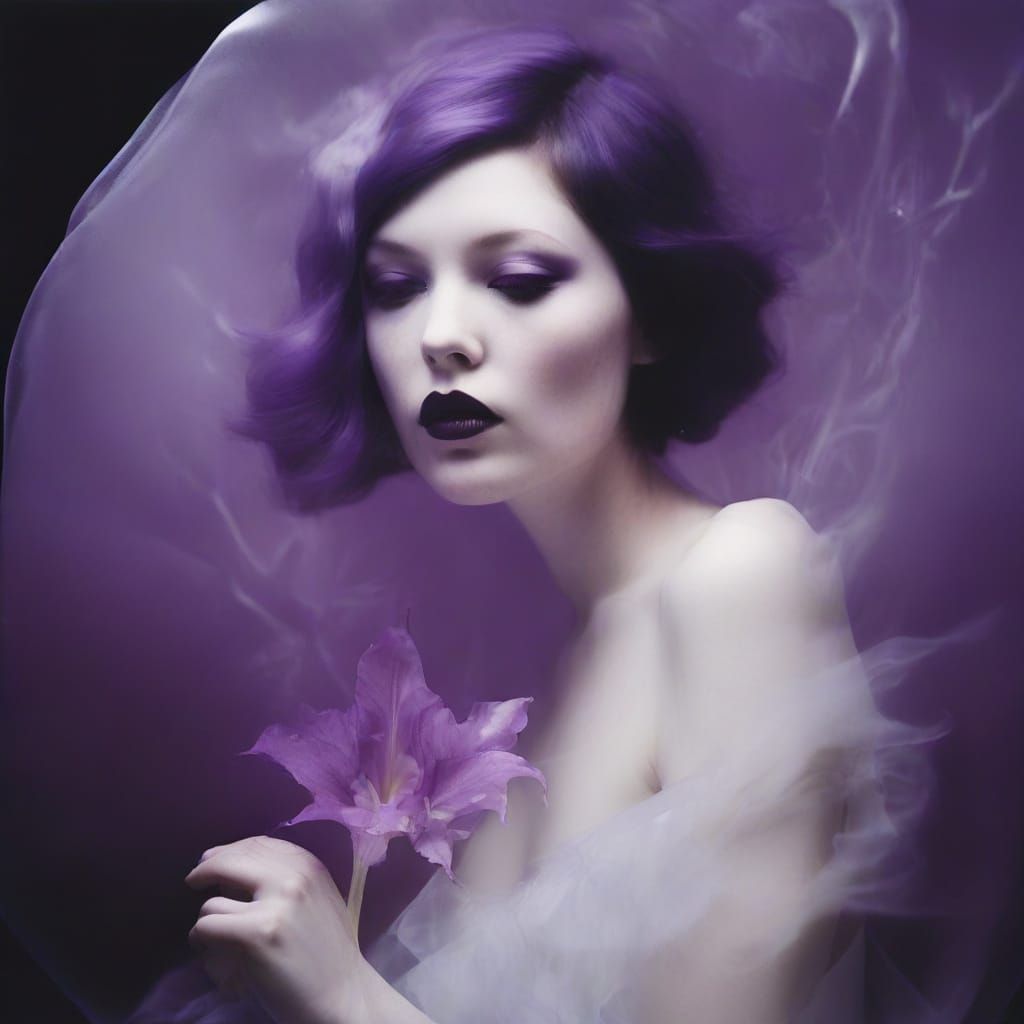 Ice and Fire Goddess with Purple Lily, Fine Art Photography