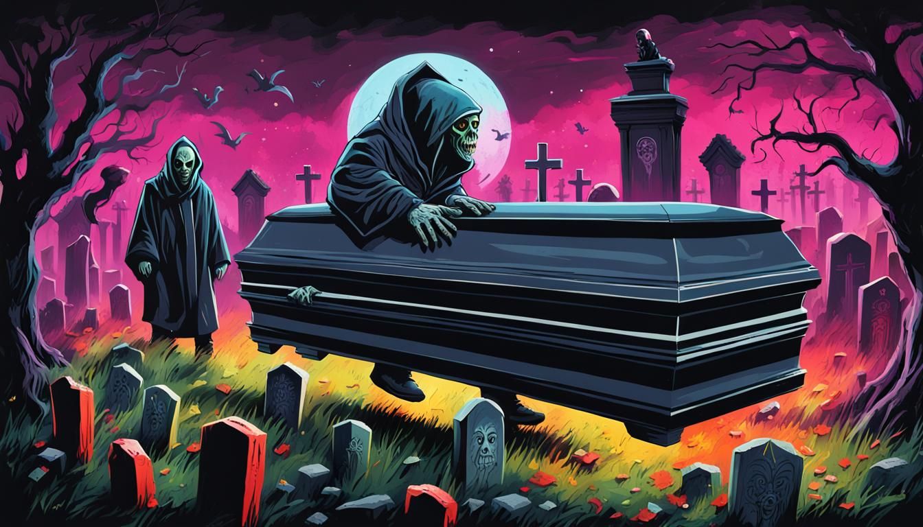 Phantasm Tall Man Casket in Cemetery: Graffiti Art