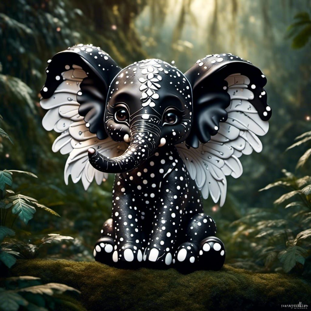 Polka Dot Elephant Cub in Jungle Setting