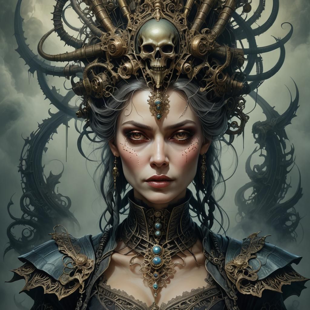 Victorian Woman Portrait in Creepy, Detailed Style