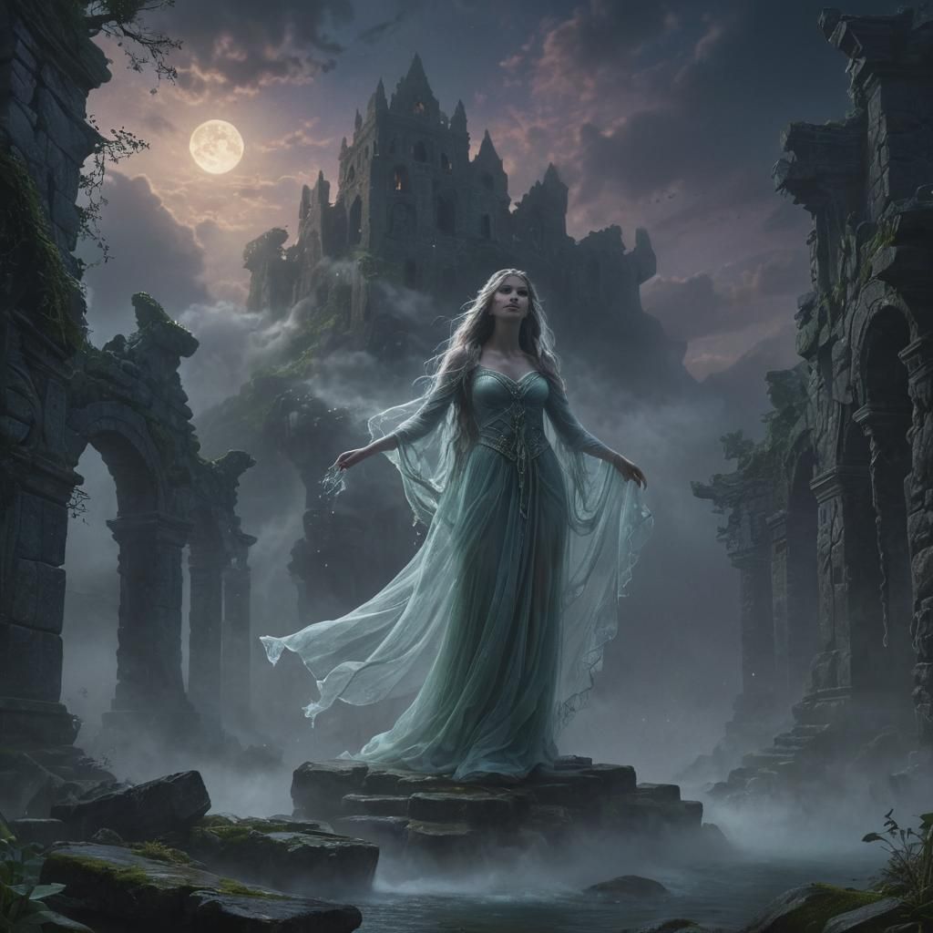 Ethereal Banshee in Celtic Ruins: Fantasy Illustration