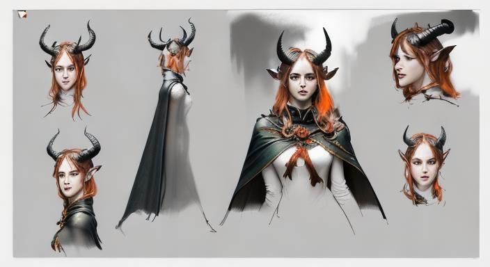 Woman with Horns and Cape: Hyperrealistic Concept Art