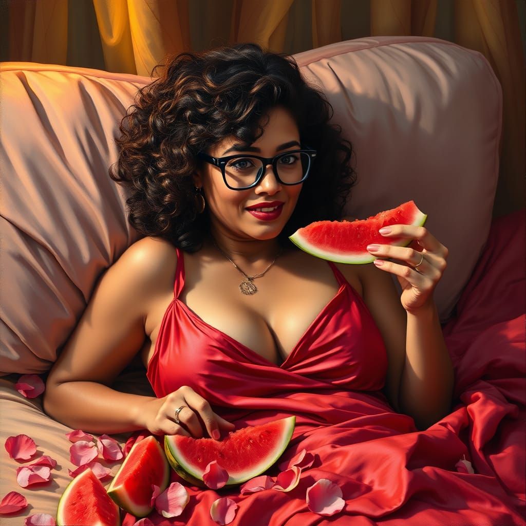 Woman Reclining with Watermelon in Oil Painting Style