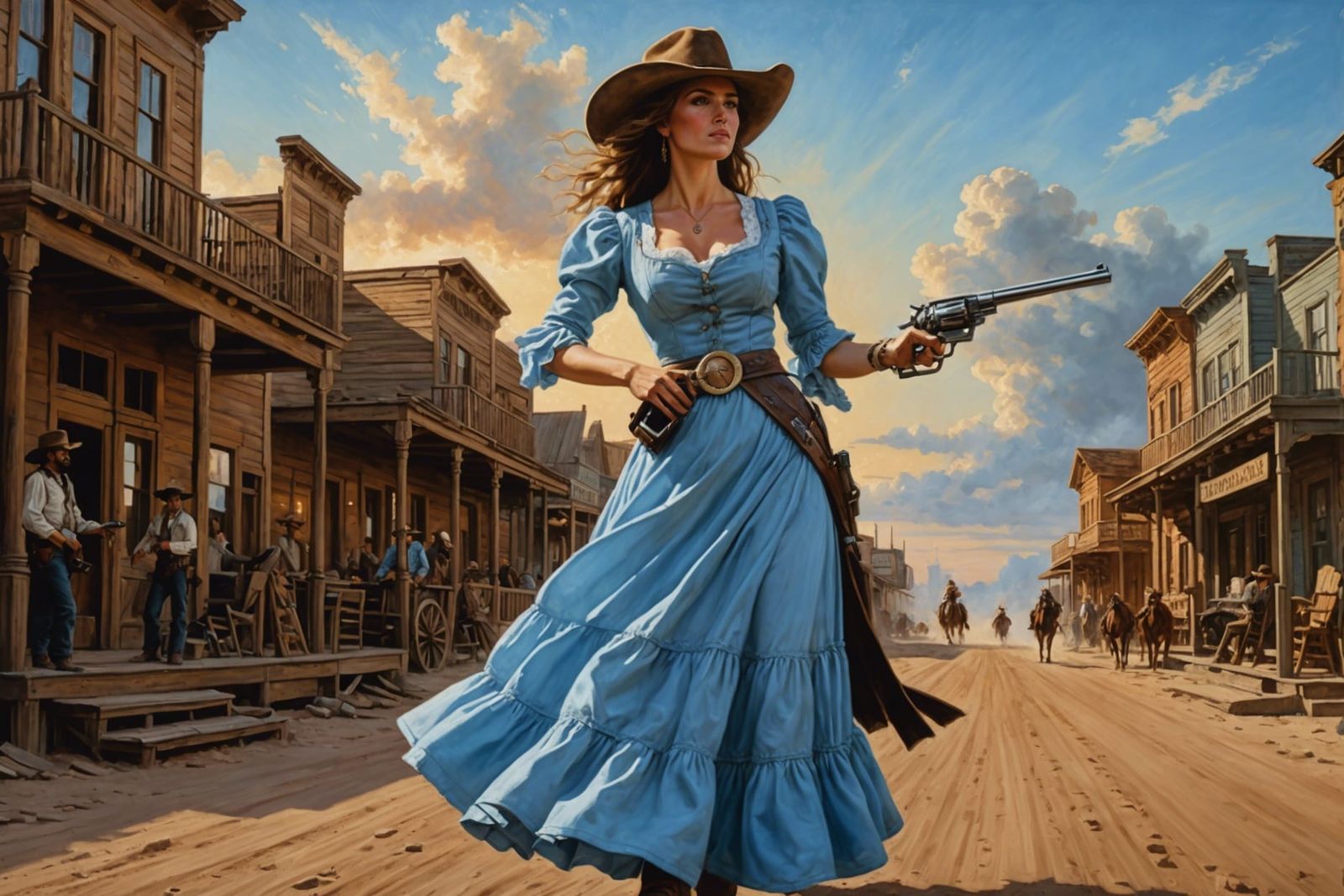 Cowgirl Gunslinger in Wild West Impressionist Painting