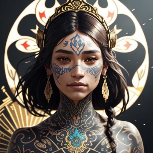 Colombian Woman with Art Nouveau Bird Tattoos