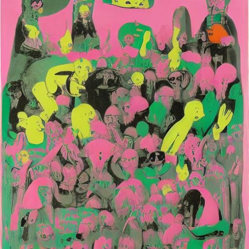 Pink Mice in the Style of Van Eyck and Warhol