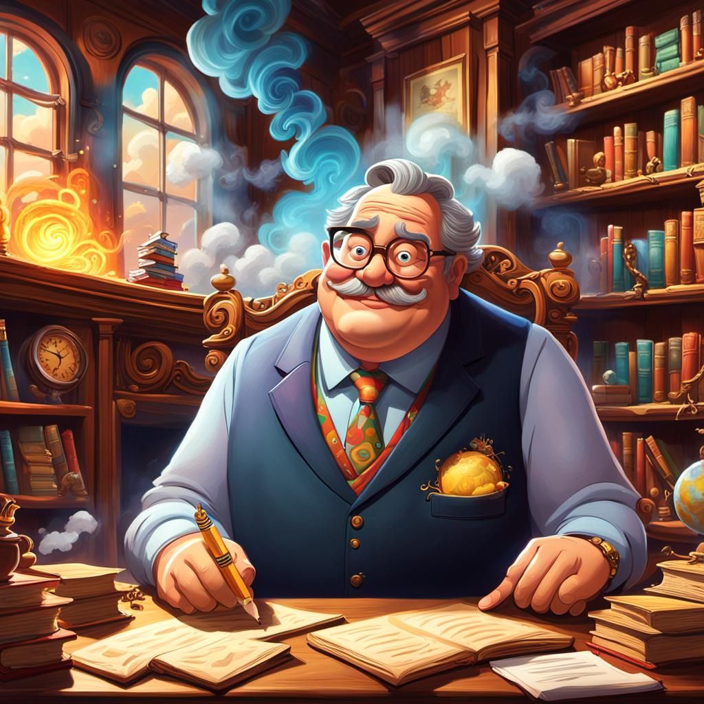 Pixar-Style Businessman at Desk with Cigar