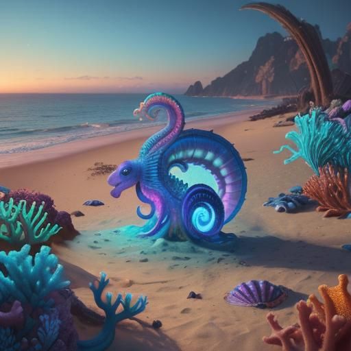 Octopus Musician in Opalescent Deep Sea Reef