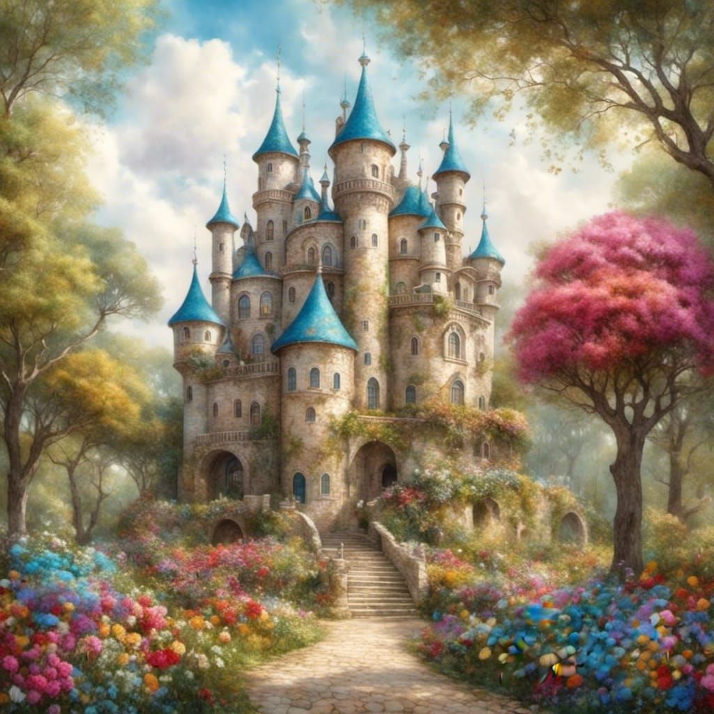 Majestic Medieval Castle in Sunny Garden