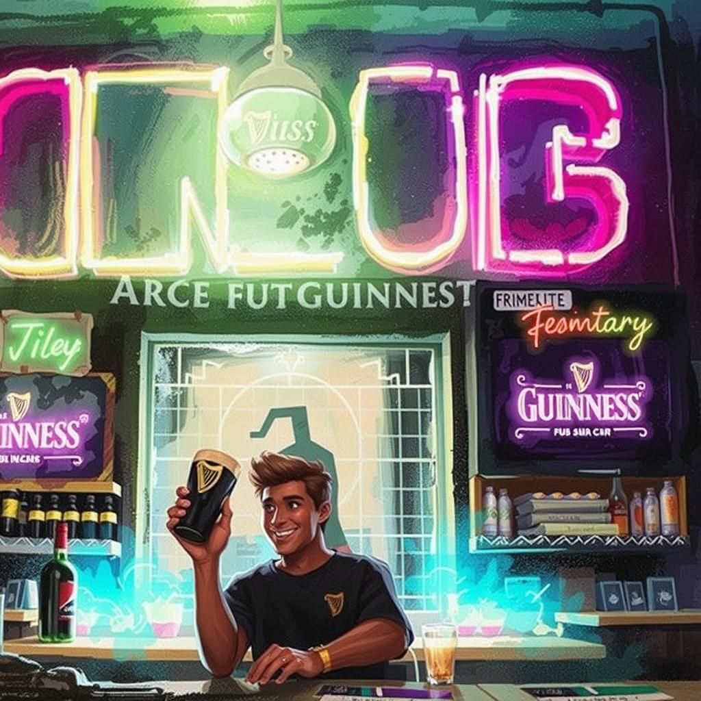 Lively Pub Scene with Guinness, in Ash Thorp Style