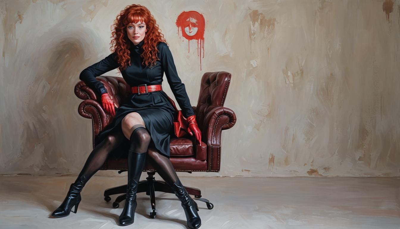 Beautiful Redhead Woman in Acrylic Painting Style