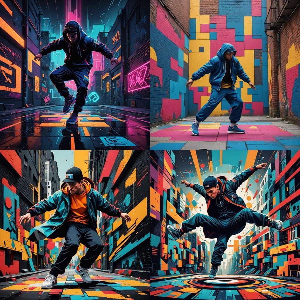 Breakdancer in Vibrant Street Scene