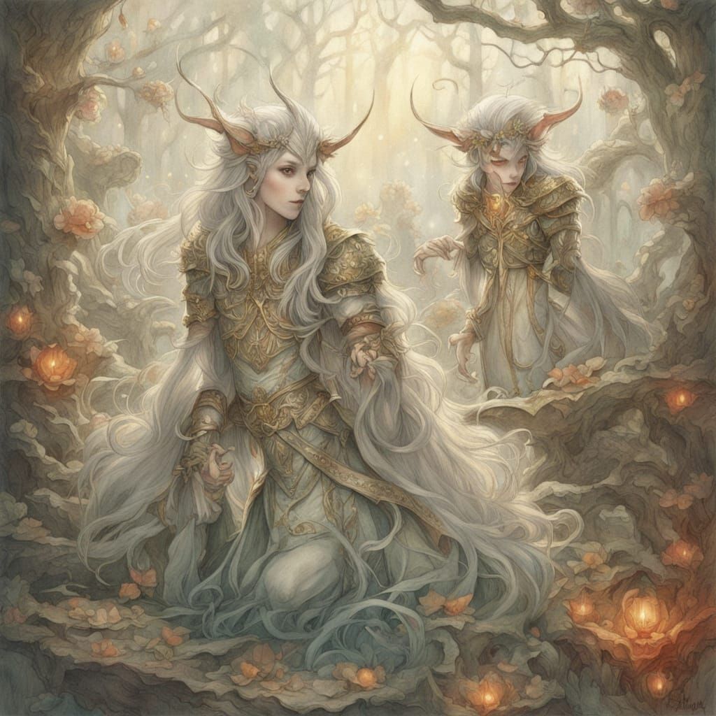 Elven Duelists in a Whimsical Arena