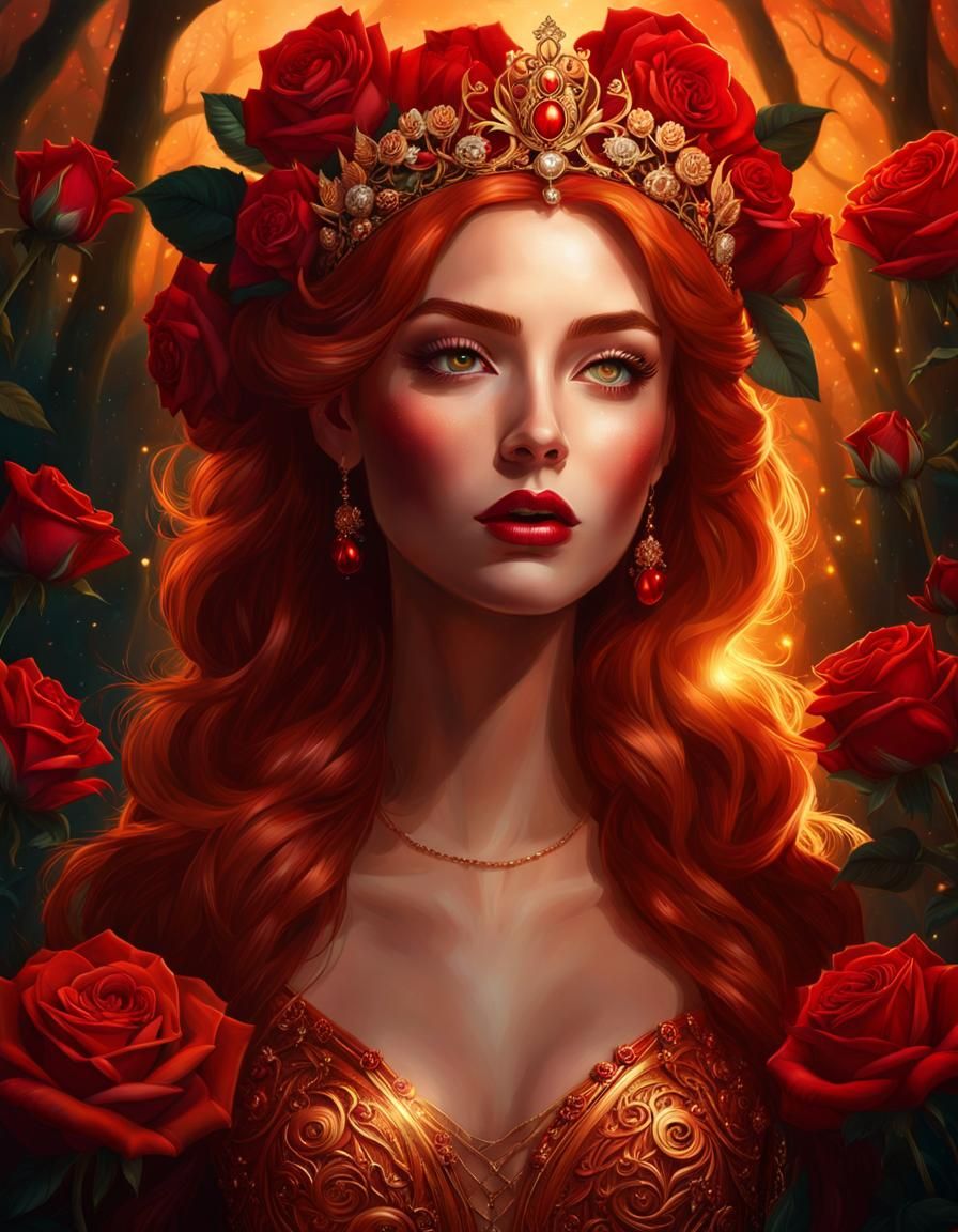 Striking Red-haired Girl with Demons in Hyperrealistic Splas...