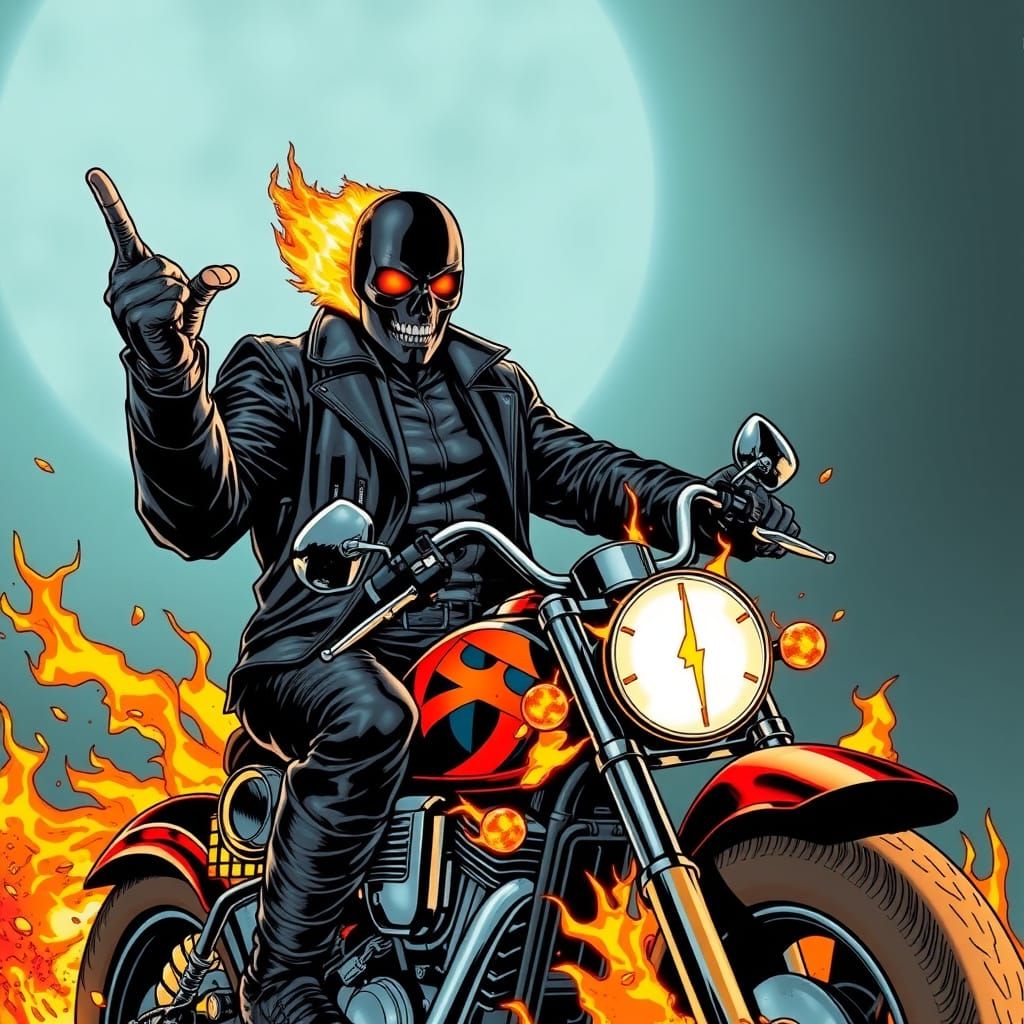 Flaming Ghost Rider Motorcycle Marvel Comic Art