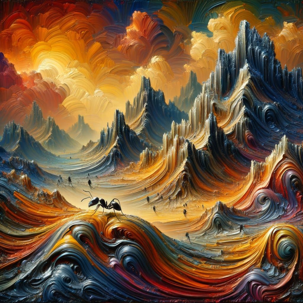 Ant Explorer on Elephant Hide as Planet, Impasto