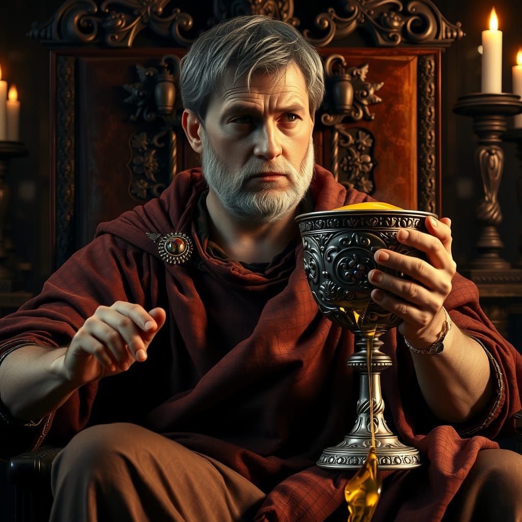 Aged Roman Emperor Contemplates Final Hours in Golden Light