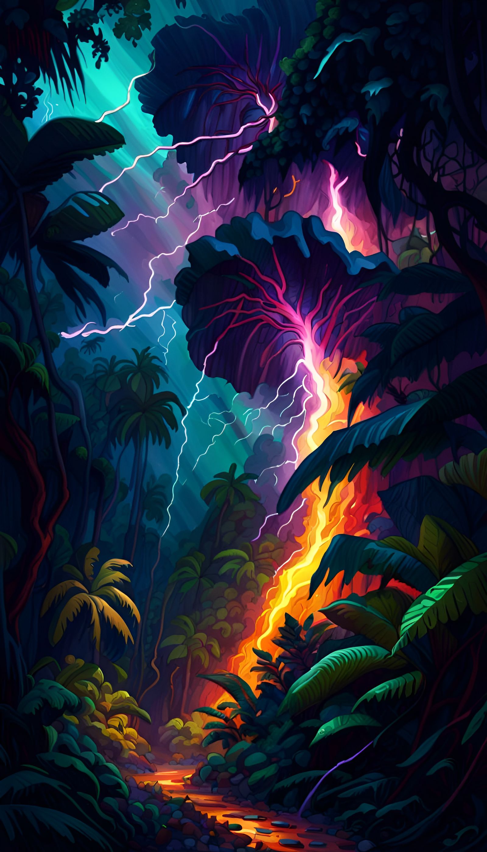 Tropical Forest Thunderstorm in Expressionist Digital Art