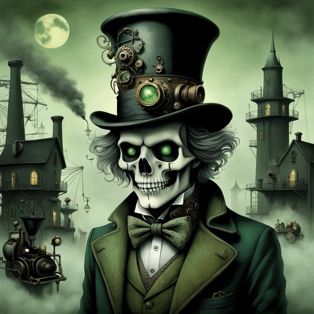Skull Mad Hatter in a Steampunk Dreamscape