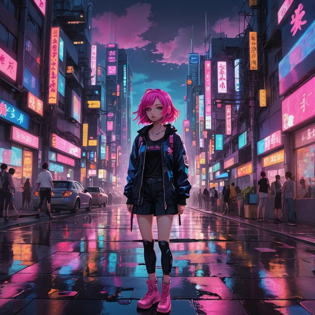 Futuristic Anime Girl with Neon Lighting